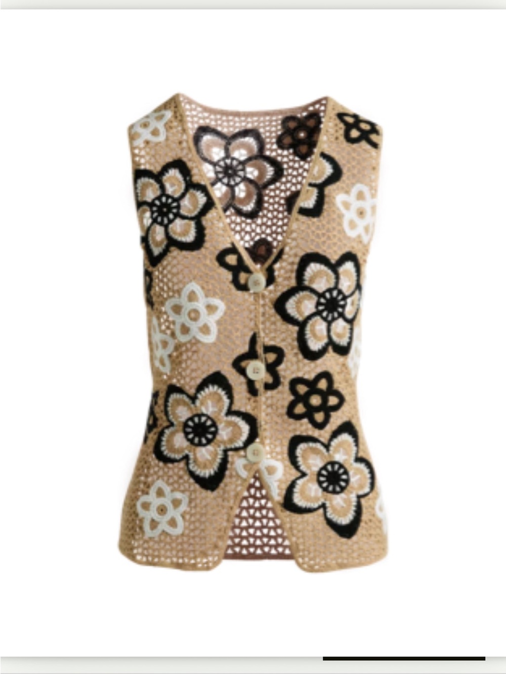 Boston Proper tan crochet floral knit vest XXS/xS - Picture 3 of 10
